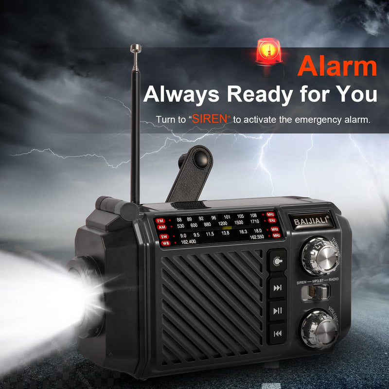 [AUSTRALIA] - Hand Crank Emergency Weather Radio with 2600mAh/9620mWh Power Bank, NOAA AM FM Shortwave Portable Radio, Solar & USB-C Charging, Flashlight, SOS Alarm for Emergency Kits (Black) Black 
