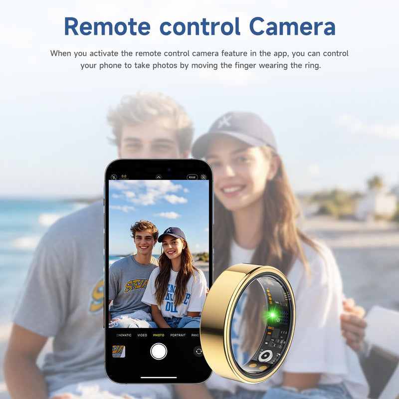 Smart Ring for Women Men, Health Tracker, Fitness Ring (Gold, 8#) | Sleep Monitor, Heart Rate, Blood Oxygen Step Counter, IP68 Waterproof Fit Ring No Subscription, iOS & Android Compatible Gold 8#