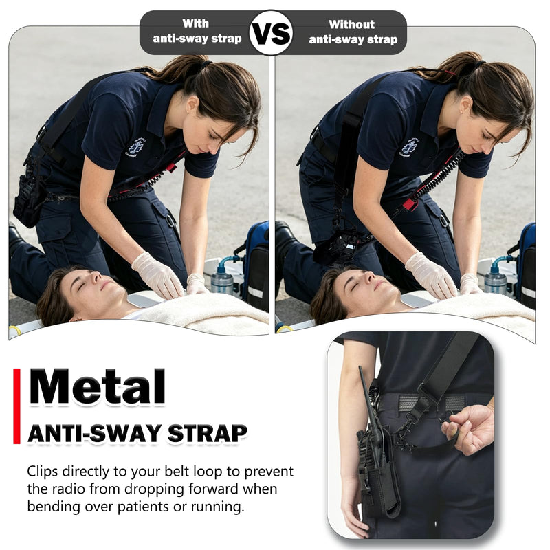 Firefighter Radio Strap Holster with Anti-Sway Strap | Heavy-Duty Radio Strap for Firefighter, EMS, EMT | Adjustable 54""–70"" | Compatible with Motorola APX, BK, Harris