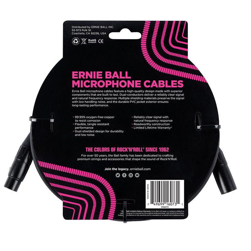 Ernie Ball XLR Microphone Cable, 25ft, Black (P06073) 25 feet