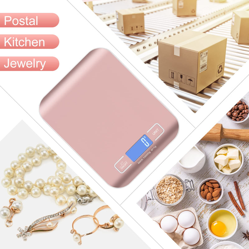 Digital Shipping Scale, Kitchen Scale, Stainless Steel Accurate 10kg/1g Portable Rechargeable Small Postal Scale for Packages, Small Business, Handmade, Liquids, Jewelry, Boutique(Rose Gold) Rose gold Rechargeable(10kg/1g)