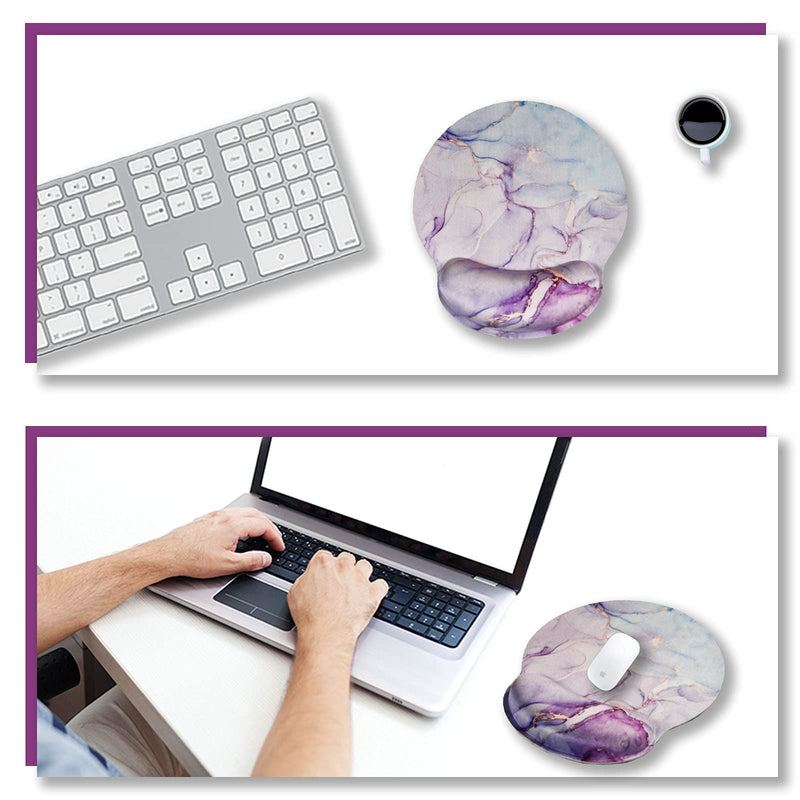 Ergonomic Mouse Pad with Wrist Rest Support Gel, ArtSo Non Slip Rubber Base Pad Computer PC Laptop Women Men Mousepad for Home, Office, Gaming, Working Easy Typing, Pain Relief, Purple Blue Marble Pink Blue Marble