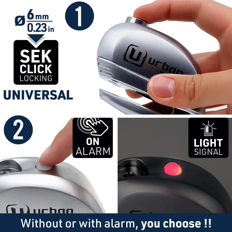 URBAN UR22 Alarm Disc Lock 120db ON/Off, Warning Function A+ Sensitivity Replaceable Alarm Module, High-end Waterproof, Longlife Battery, Electronic Reminder, Can be Carried with Bracket, Universal Metal
