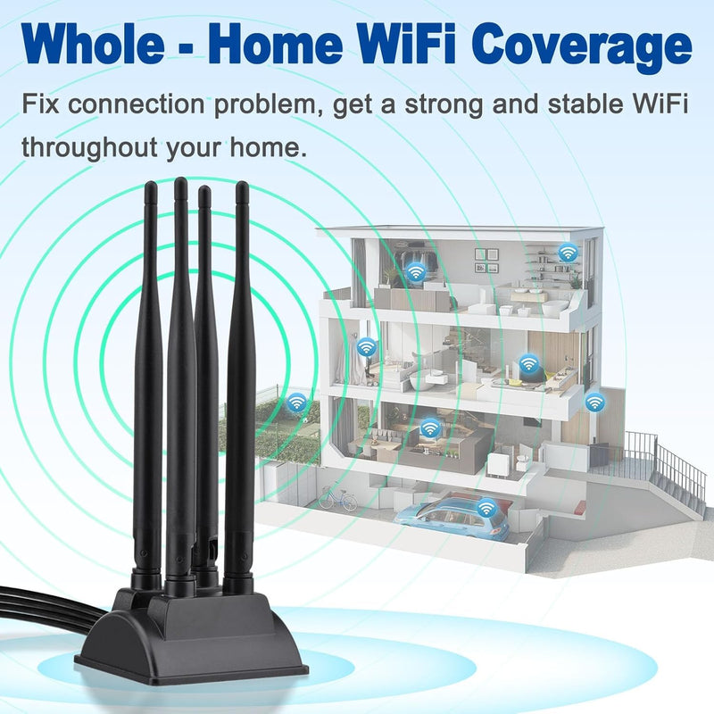Eightwood 2.4GHz 5GHz Dual Band WiFi Antenna with 4 RP-SMA Male Connector | Magnetic Base, 6.5ft Cable, for PC Desktop Motherboard, PCIe Bluetooth Card, Wireless Router