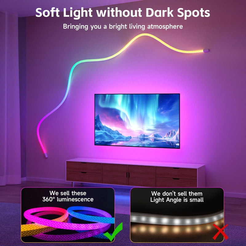 [AUSTRALIA] - Tyute LED Rope Lights, 9.84ft Neon LED Lights Strip with 360 Degree Luminous, 5V USB Flexible IP67 Waterproof Music Sync Remote APP Control Gaming Lights Accessories for Bedroom Outdoor Décor 