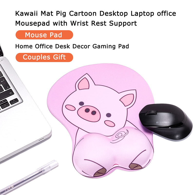 Mouse Pad Wrist Support, KAIGOBOX Mouse Pad, Kawaii Pink Mouse Pad with Piggy Pattern, Desktop Computer Laptop Ergonomic Mouse Pad for Wireless Mouse, Mousepad with Wrist Rest for Gaming Home Office
