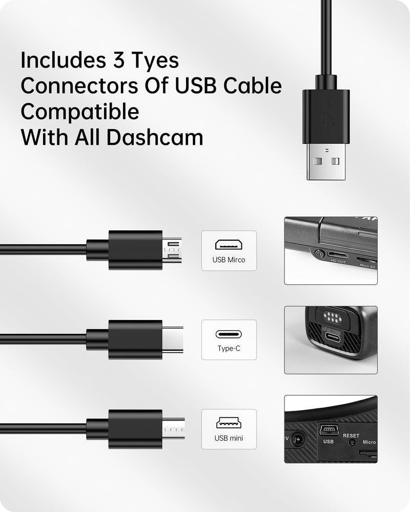 Dash Cam Power Adapter 10 PIN Type B for Toyota, Lexus, Subaru Models - Rearview Mirror Compatible With 3 USB Cable
