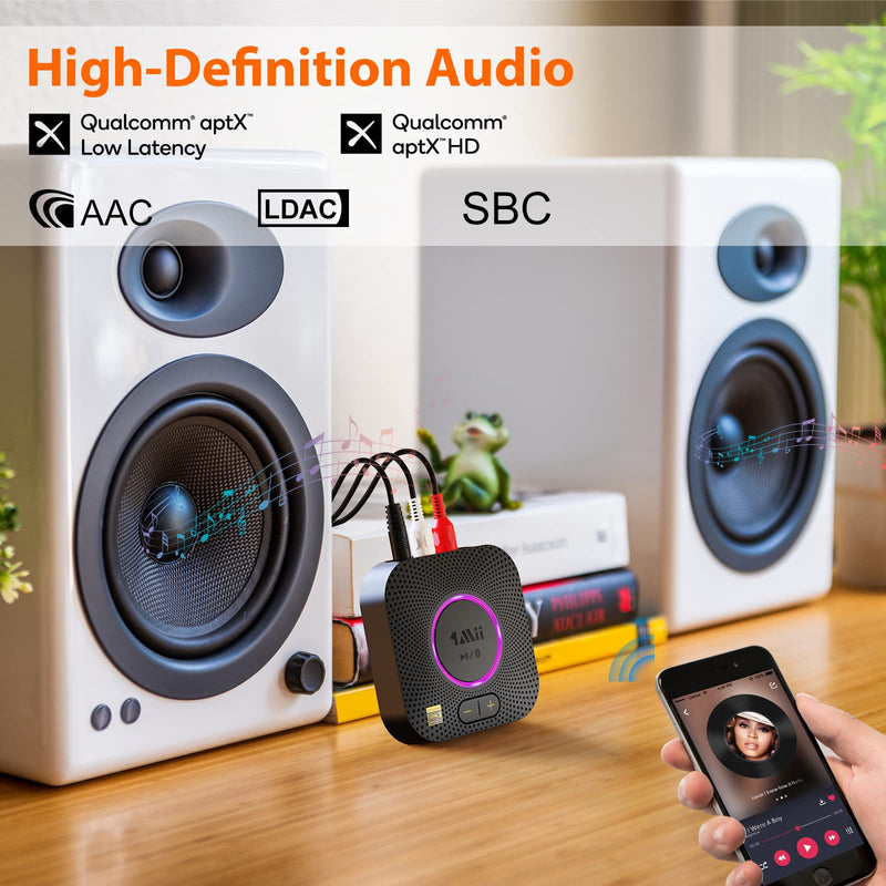 1Mii B06S+ LDAC Bluetooth 5.2 Receiver for Home Stereo Hi-Res Music Streaming, Hi-Fi Wireless Audio Adapter w/aptX HD Low Latency, Long Range Bluetooth Audio Receiver Volume Control, RCA/3.5mm Outputs B06S+