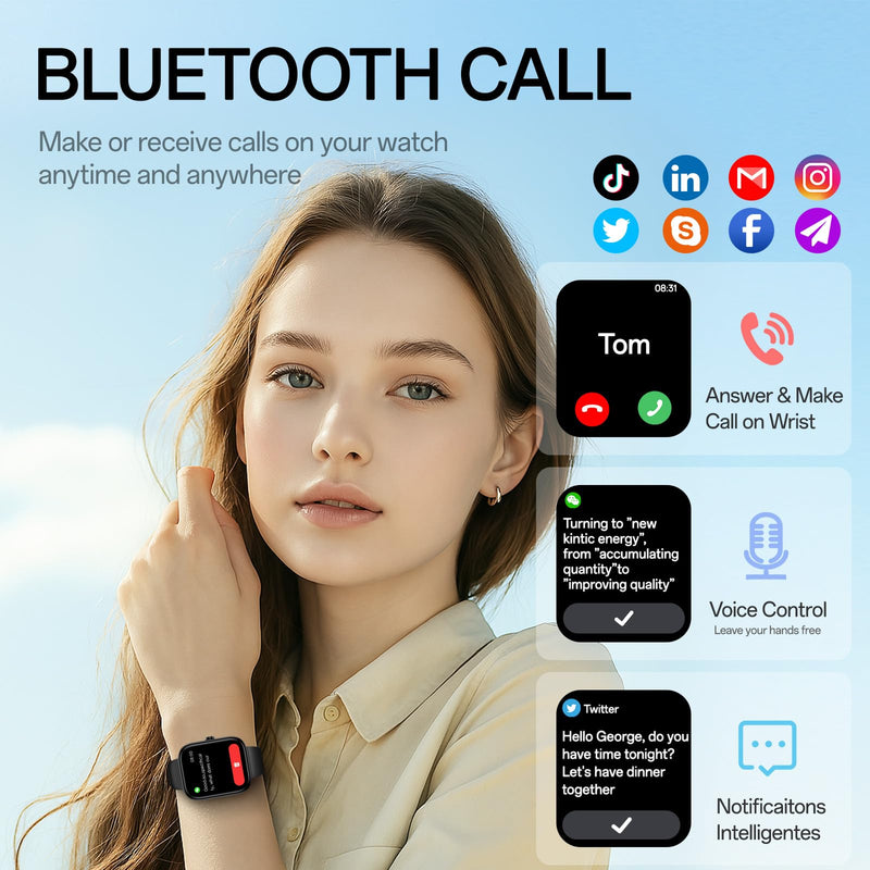 MFVLP Smart Watch for Men Women, 1.83" HD Touchscreen Fitness Watch with Bluetooth Call&Message Notifications, 110+Sport Modes, 24/7 Heart Rate/Sleep Monitor, IP68 Waterproof for Android iOS