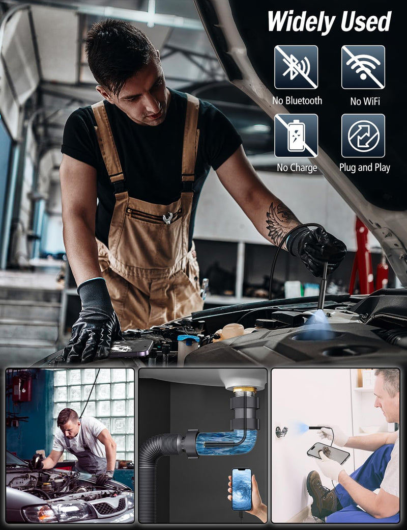Endoscope Camera with Light, 1920P HD Borescope with 8 Adjustable LED Lights, Borescope with 16.4ft Semi-Rigid Snake Camera with Light, 7.9mm IP67 Waterproof Inspection Endoscope for iOS and Android AN112-16.4ft