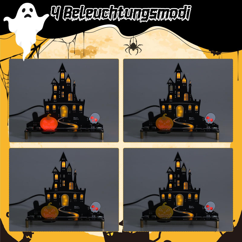 PEMENOL Halloween Burg Löt bausatz Musik Kürbis Skelett Leuchte Elektronik bausatz Atmende LED-Effekte Mit USB-Kabel Halloween Dekoration Party Deko Geschenk