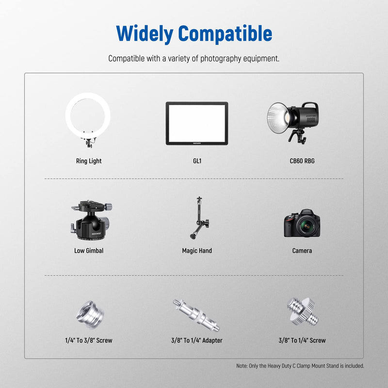 [AUSTRALIA] - NEEWER Heavy Duty C Clamp with Mounting Column for Light Stand, Adjustable Metal Desk Clamp with 1/4" 3/8" Screws for Ring Light LED Video Light Camera, Max Load 44lb/20kg, ST-CCD1 1 Pack 