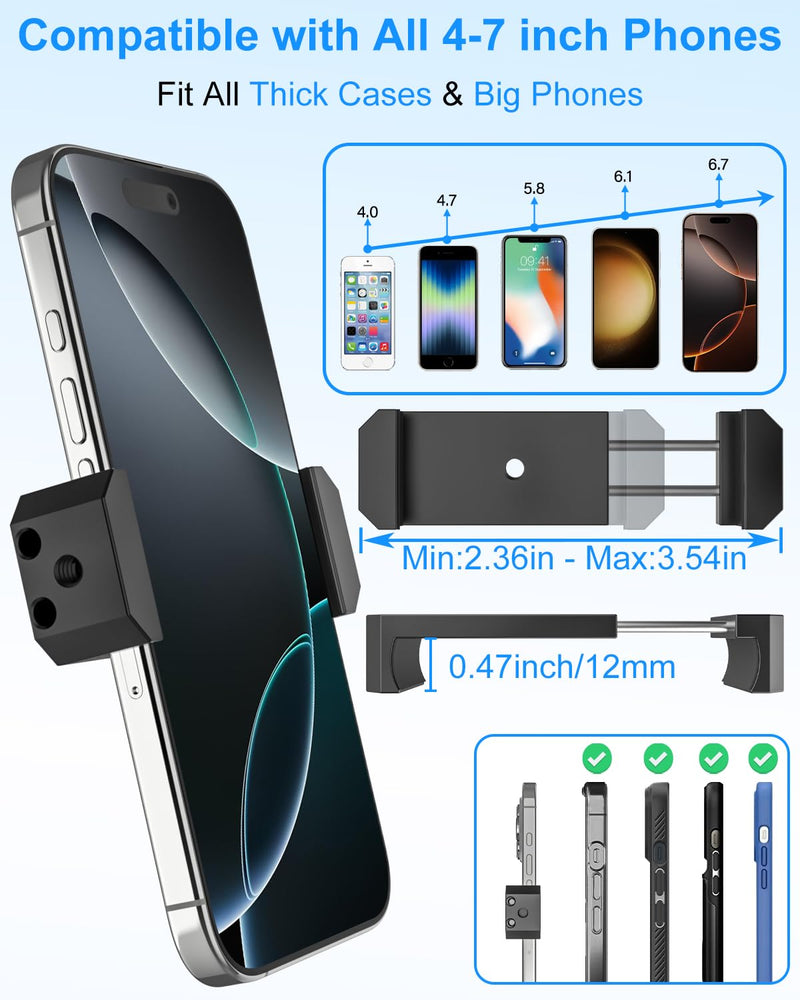 Guitar Phone Holder, [Strong Metal Clip] Guitar Phone Mount for Electric Guitar, Ukulele, Bass, Mandolin, Banjo, Sitar, Compatible with iPhone 16 Pro Max, Galaxy and All 4-7" Smartphone