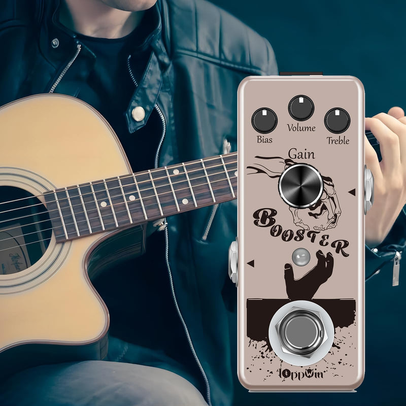Pure Boost 20dB+ Clean Boost Pedal - ±15dB 2-Band EQ, Metal Enclosure, True Bypass for Guitar/Bass