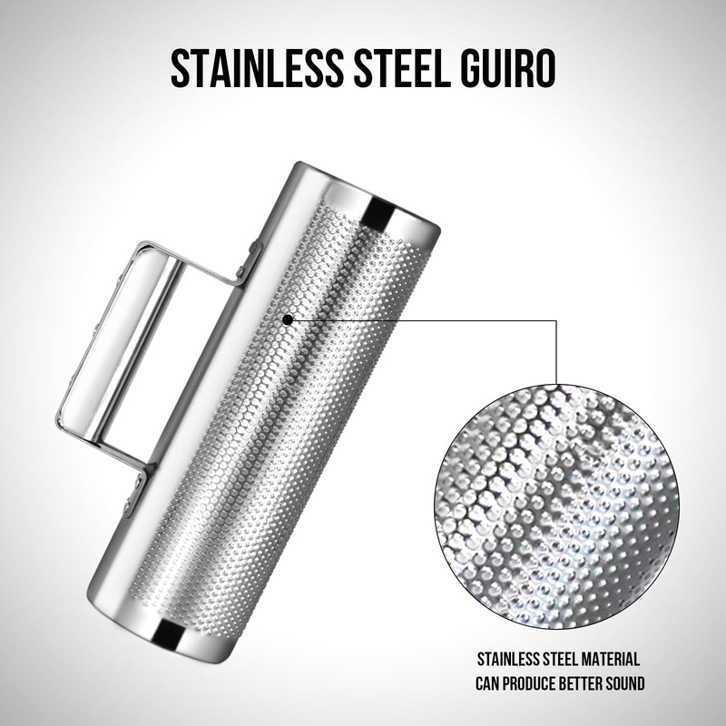 Soulmate Guiro Instrument 8" 3" Professional Metal Stainless Steel Guiro Percussion Shaker with Scraper, Band Accompaniment Sand Hammer Guiro Latin Instruments for Live Performance 3''x8''
