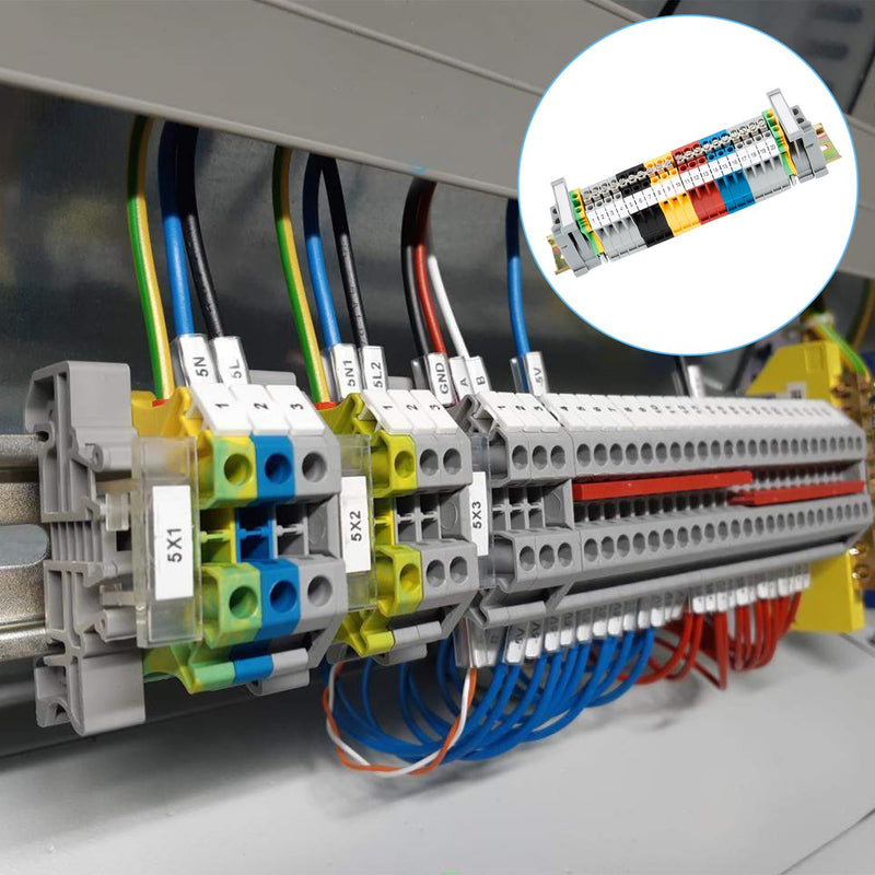 DIN Rail Set, 200 mm DIN Rail Clamps, UK-2.5B Clamp Block, DIN Rail, Terminal Block, Junction Terminal, Control Cabinet Row Terminals, DIN Rail Clamp (1) QL0129a