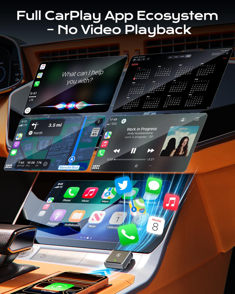 Mini Wireless CarPlay Adapter for iPhone Apple, USB-A/C Plug & Play | Go Wireless with Factory Wired Apple CarPlay, Fast Auto Connect, Low Latency, Compatible with iOS 10+ & 2015+ Cars, Gray