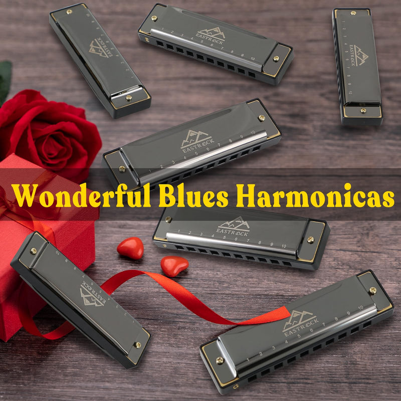 [AUSTRALIA] - EASTROCK Harmonica Set of 7, 10 Holes Blues Harp Mouth Organ Harmonica Set with 7 keys, C D E F G A Bb Key, Diatonic Harmonica for Professional Player, Beginner, Students gifts, Adult, Friends, Gift 7key-bk 