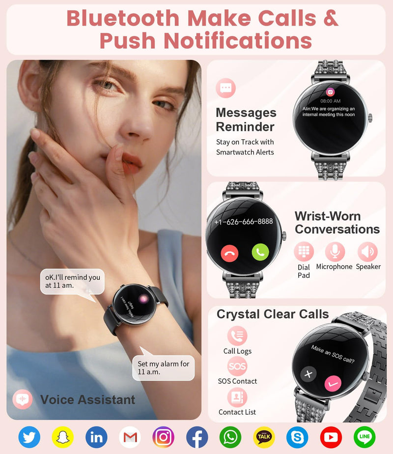 LIGE Ultra-Thin Smart Watch for Women(Answer/Make Calls),1.43" Fitness Tracker Watch with Heart Rate,Clories Tracker 100+ Sports Modes,Always-on Display Women Smartwatch for Android iOS(Black-FV17-H)