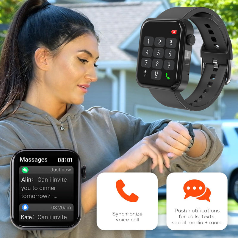 Life Watch Smart Heart Rate Blood Oxygen Body Temperature Sleep Monitor Fitness Steps Tracker Wireless Voice Call iOS &Android Compatible IP67 Waterproof Various Sport Fitness Modes Flash Light- Black
