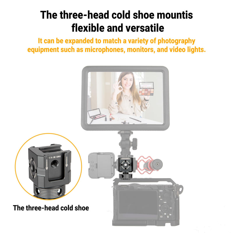 [AUSTRALIA] - Aluminum Camera Shoe Mount - Ultralight Cold Shoe Adapter with Multi 1/4" Threads, 60g Quick-Release Plate for DSLR/Mirrorless/Outdoor Photography 