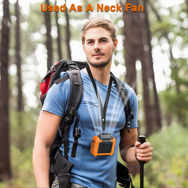 Yeedie 3-in-1 Portable Waist Clip Fan, 6000mAh Personal Rechargeable Neck Fan up to 16H, Strong Airflow, 3 Speed, Hand Free Battery Operated Belt & Necklace Fan for Working Hiking Fishing orange