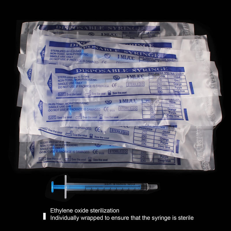 Pack of 36 1 ml plastic syringes + 36 needle-less measuring caps for refilling laboratory liquids and measuring animal feed oil glue 1 ml (36 pieces)