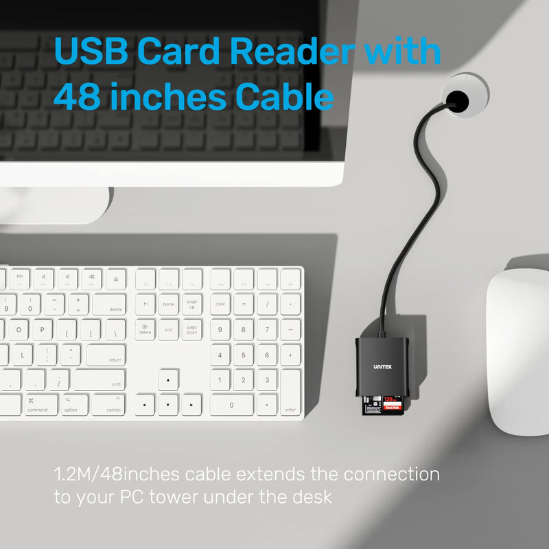Unitek USB Card Reader 3-Slot USB 3.0 Compact Flash Card Reader, Read 3 Cards Simultaneously, Aluminum Memory Card Adapter CF, TF, SDXC, SDHC, SD, Micro SDXC, Micro SD, Micro SDHC- 4FT (Black) 4ft / Black / USB-A