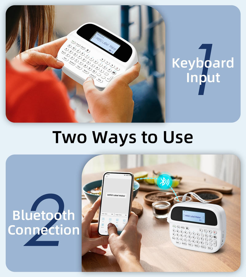[AUSTRALIA] - M950 Label Maker, Label Maker Machine with-Tape 12mm White, Portable Bluetooth Labeler with Backlit-LCD, Handheld Rechargeable Label Makers, Inkless Labeling Maker for School Office Organization 