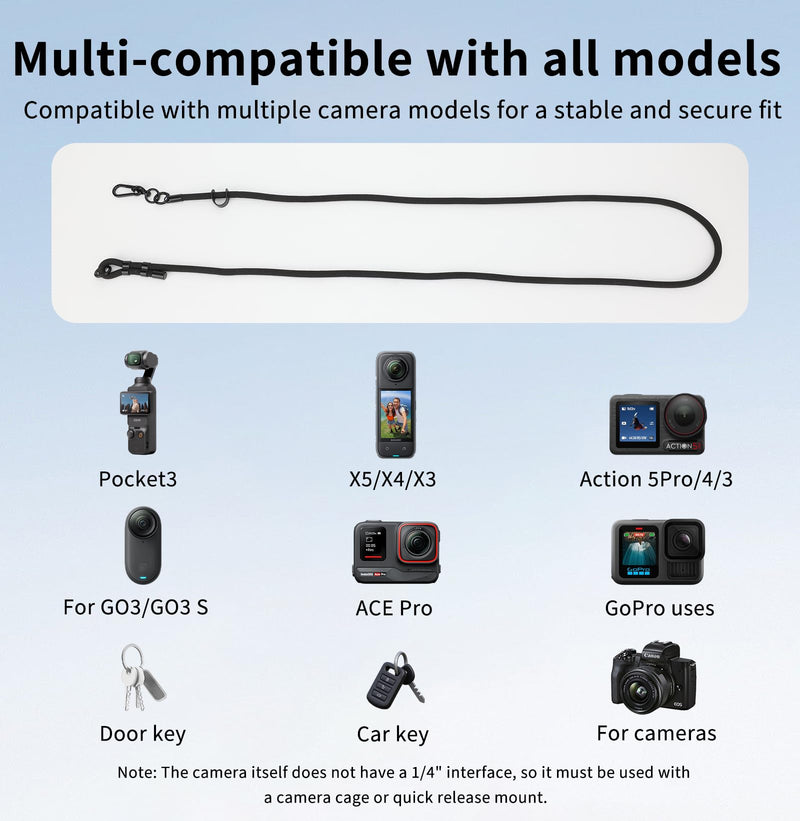VRIG Crossbody Camera Strap for DJI Osmo Pocket 4 & Pocket 3/Xtra Muse | Adjustable Shoulder/Hand Wrist Straps Lanyard for Photography with a 1/4" Screw for Insta360 X5,DJI OSMO Action 6/5Pro/4/3