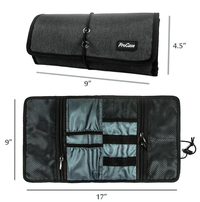 ProCase Electronic Organizer Cord Pouch, Travel Cable Charger Phone Accessories Bag Organizer Roll up Tech Carrying Case for USB Cables SD Memory Cards Earphone Flash Hard Drive –Black Black