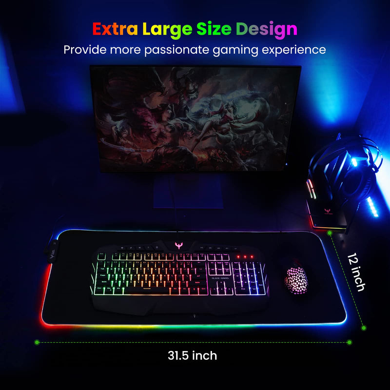 Blade Hawks RGB Gaming Mouse Pad, Extra Large Extended Soft LED Mouse Pad, Anti-Slip Rubber Base, Computer Keyboard Mousepad Mat (31.5 x 12 Inch) Black