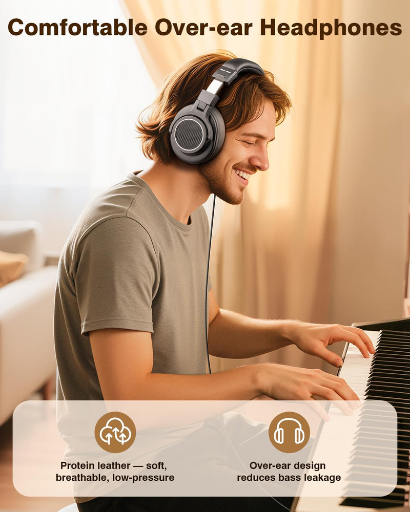 New bee Studio Headphones, DJ Headphones with 50mm Drivers and 6.35mm & 3.5mm Jack for Studio Monitor & Mixing DJ Guitar AMP Podcast Piano Keyboard