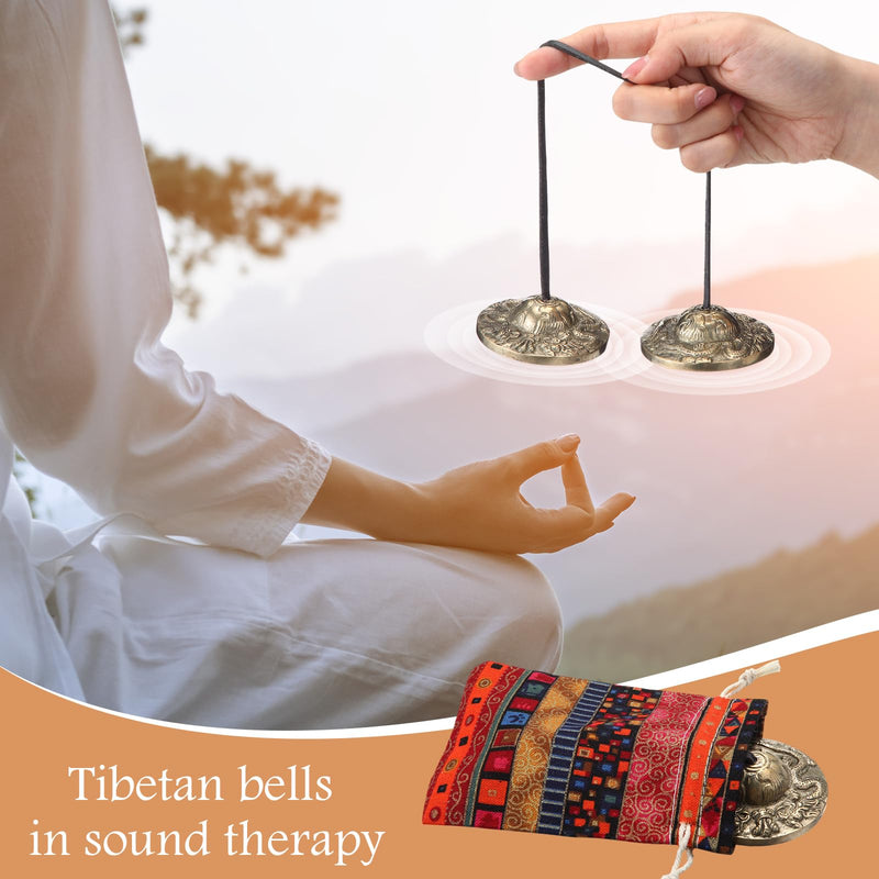 2 Pcs Tibetan Tingsha Cymbals with 2 Pcs Tibetan Drawstring Cloth Bags Meditation Chime Bells 2.56 Inch Handcrafted Meditation Accessory (2 Dragons with Bell Embossed,Red,Green) Red,Green 2 Dragons with Bell Embossed