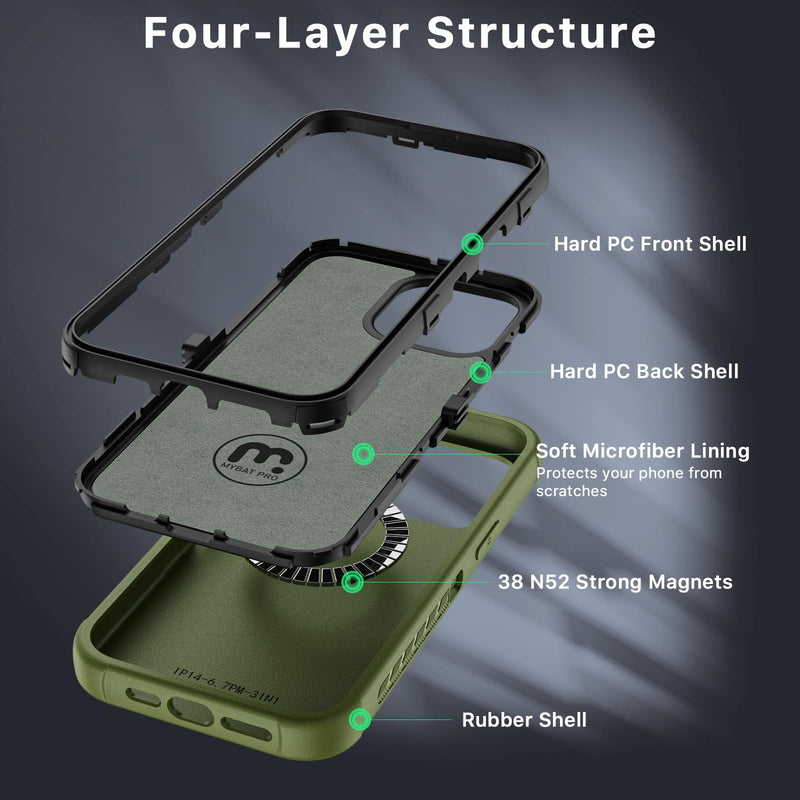 M MYBAT PRO Maverick Series iPhone 14 Pro Max Case with Belt Clip Holster,w/Screen Protector,Anti-Drop,Shockproof,with 360°Rotating Kickstand,Heavy Duty Protection Army Green iPhone 14 Pro Max (6.7")