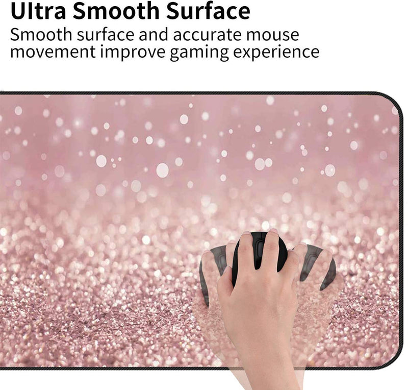Extended Gaming Mouse Pad and Coaster, Large Non-Slip Rubber Base Mousepad with Stitched Edges, Waterproof Mouse Mat Desk Pad for Work, Game, Office, Home -Rose Gold Rainbow Glitter Ya-mousepad-5-33