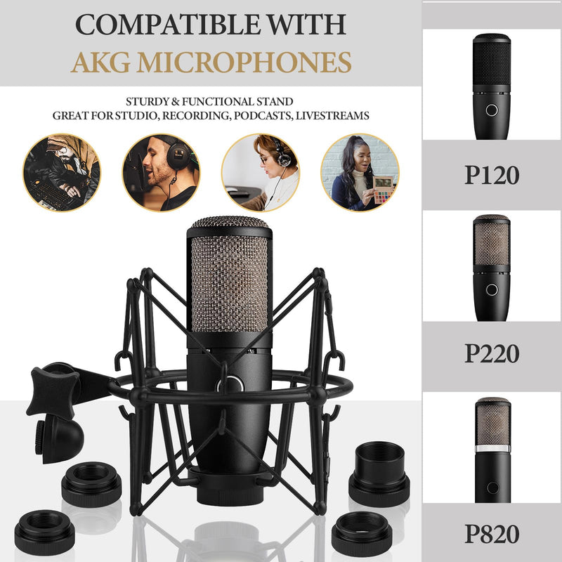 Geekria for Creators Microphone Shock Mount Compatible with AKG P120, P220, P820, Mic Anti-Vibration Suspension Adapter Clamp Mic Holder Clip (Black/Metal)