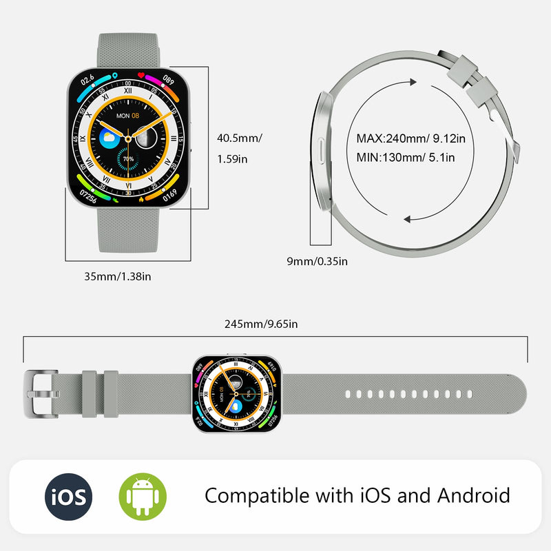Smart Watch for Men Women, Bluetooth Calls, AI Dial,AI Q&A,1.85" HD AMOLED Curved Display Fitness Watch with Heart Rate/SpO2/Stress Monitor, Pedometer,110+ Sports Waterproof IP68 Smartwatch,Light Gray
