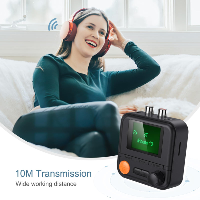 Bluetooth Transmitter Receiver, Bluetooth 5.2 Audio Adapter for Home Stereo, Wireless Audio Adapter with Display or Headphones, Home Theater, TV, Car Black