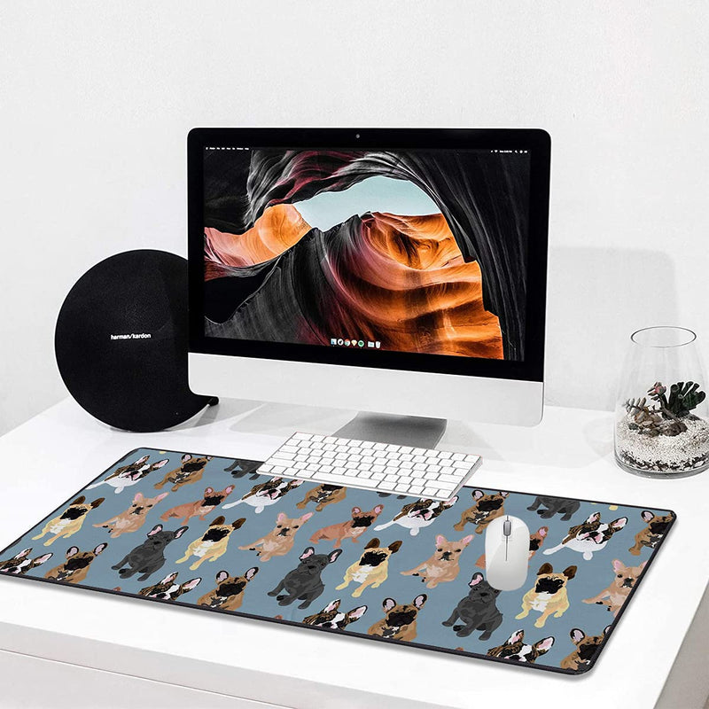 Gorzzt Extended Large Gaming Mouse Pad and Coaster with Stitched Edge 31.5x11.8 inch Non-Slip Rubber Base Mouse Pad, Suitable for OfficeHome Desk Mat-French Bulldogs Doormat Home GO-Mouse1-C 004