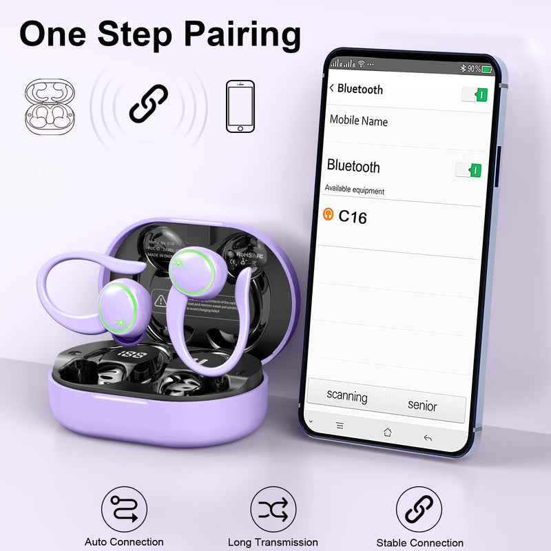Matast Wireless Earbuds, Bluetooth 5.4 Headphones Sports, 50H Playback Over-Ear Buds with ENC Noise Cancelling Mic, Deep Bass Fitness Earphones IP7 Gym Running Workout with Earhooks