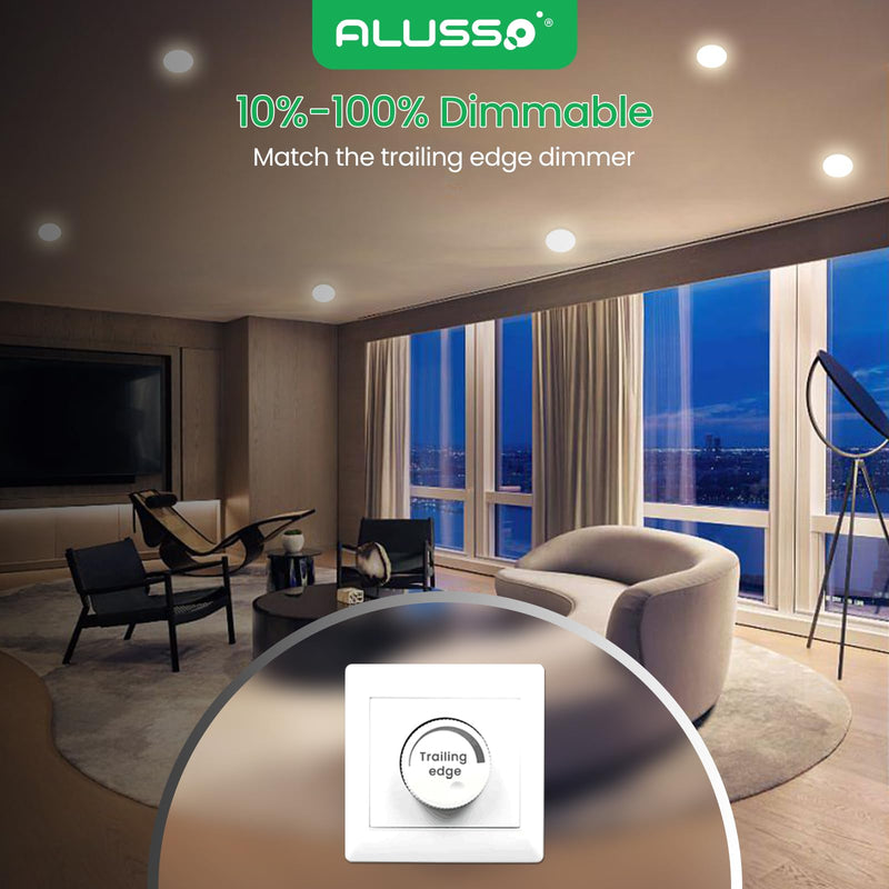 ALUSSO LED Recessed Spotlights, 230 V, 68 mm, Dimmable, 4 W, Ultra-Flat, 310 Lm, IP44, Warm White 3,000 K, Neutral White 4,000 K, Cool White 6,500 K, for Bathroom, Living Room, Set of 6. 4w White, Diameter 55-68 Mm Hole Size