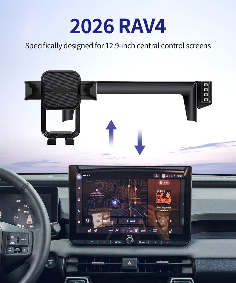 Auto Clamp Car Phone Holder for Toyota RAV4/Hybrid 2026 12.9" Screen Mount | Universal Mechanical Clip Cell phone Mount Accessories Fit iPhone Android,Automobile Cradle GPS Dashboard Navigation Bracket for 2026 RAV4/Hybrid(12.9 inch screen only)