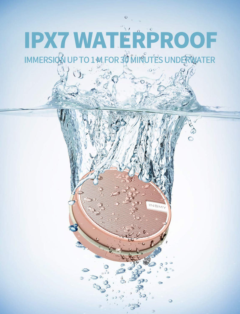 INSMY C12 IPX7 Waterproof Shower Bluetooth Speaker, Portable Small Speaker, Speakers Bluetooth Wireless Loud Clear Sound Support TF Card Suction Cup for Outdoor Kayak Canoe Beach Gift (Cashmere Pink) Cashmere Pink