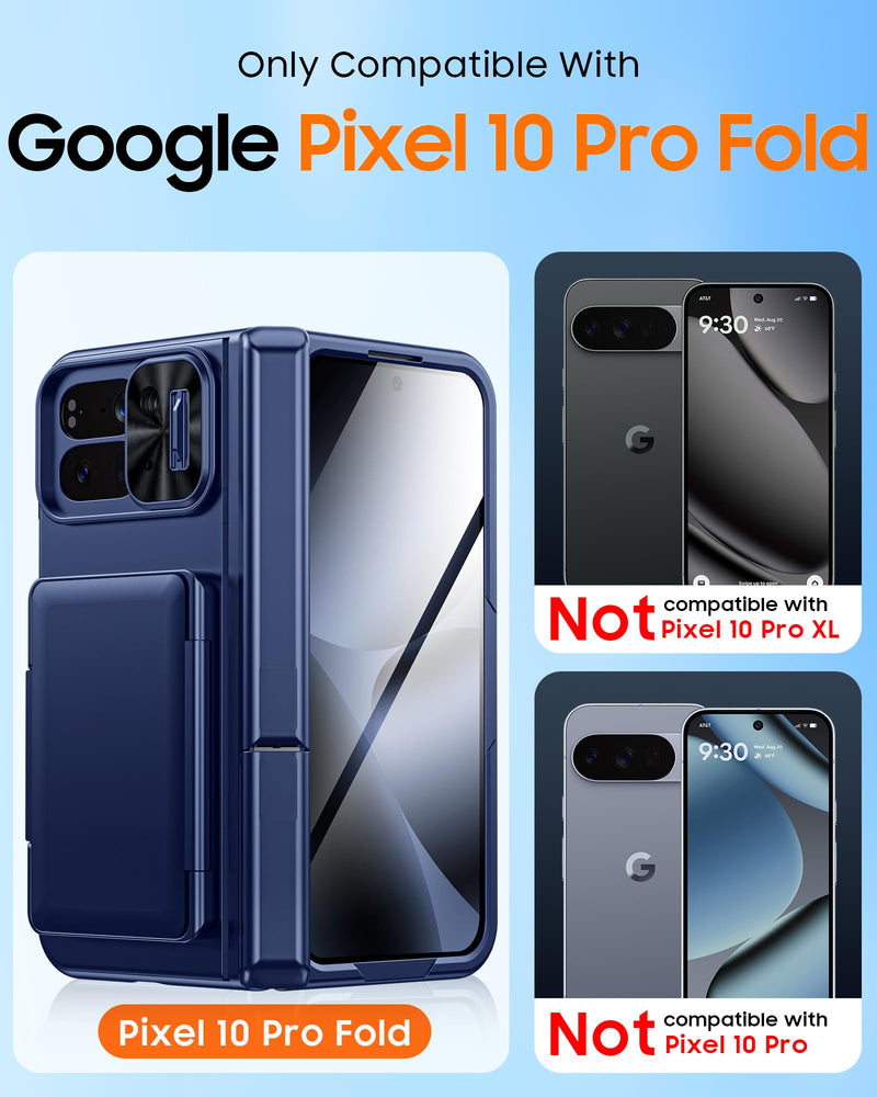 [AUSTRALIA] - CENMASO for Google Pixel 10 Pro Fold Case with Card Holder [RFID Blocking] Camera Cover, Hinge Protection, Dual Hidden Kickstand, Screen Protector, Shockproof Phone Case for Pixel 10 Pro Fold (Blue) Blue-wallet 