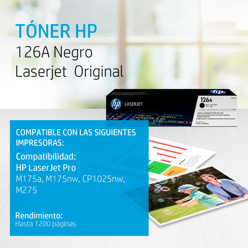 Original HP 126A Black Toner Cartridge | Works with HP LaserJet Pro 100 color MFP M175 Series, HP LaserJet Pro CP1025 Series, HP TopShot LaserJet Pro M275 MFP Series | CE310A 1 Pack