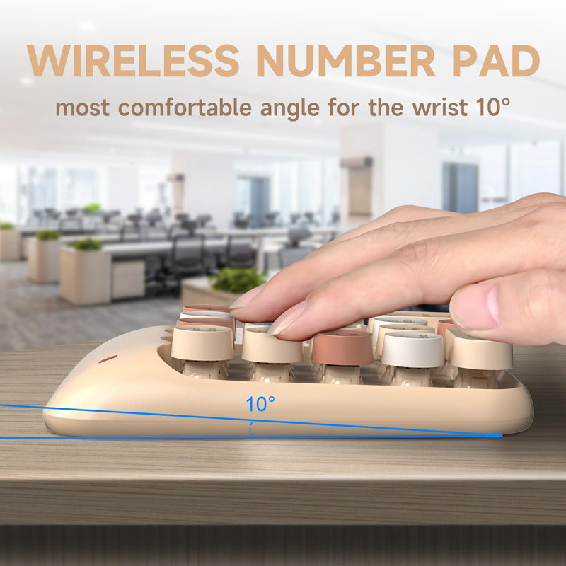 [AUSTRALIA] - MOFII Wireless Number Pads - MilkTea Numeric Keypad 18 Keys USB 2.4G Round Keycap Colorful Extensions Keypads, Financial Accounting Portable Numpad 10 Key for Laptop/PC/Notebook/Surface Pro 