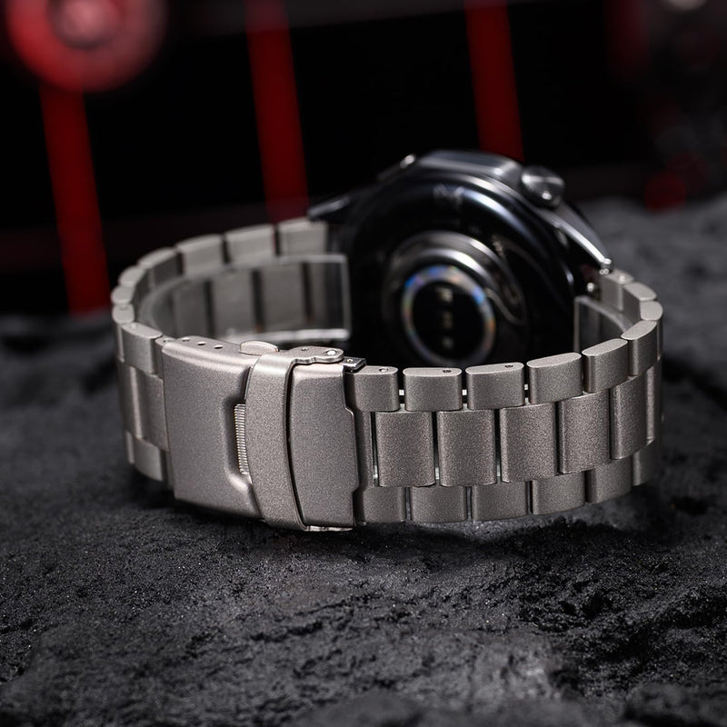 THEAGE 22mm Pure Titanium Watch Band, straight end universal version, Double Locking Deployant Clasp Silver
