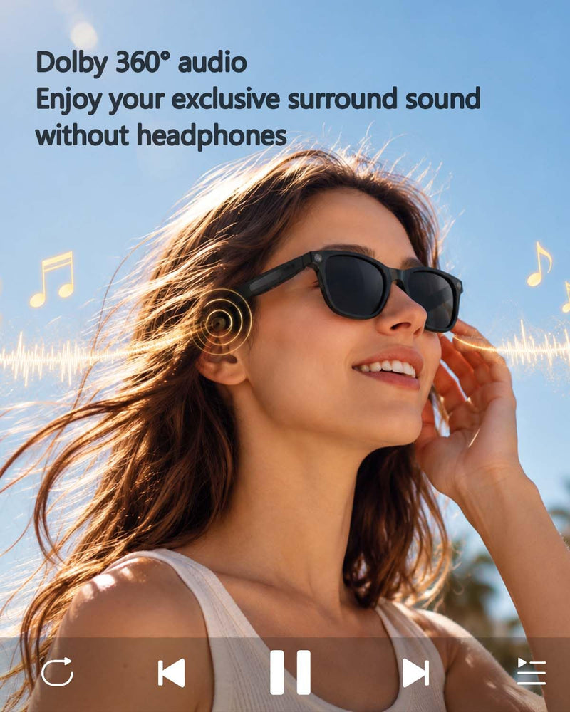 W & O AI Smart Glasses with Camera,8MP Photo Camera Sunglasses,1080P Video Recording Glasses with Dual Mic Noise Cancellation,Bluetooth,Real-Time Translation,for Men Women(Sunglass Lenses) Dark lenses