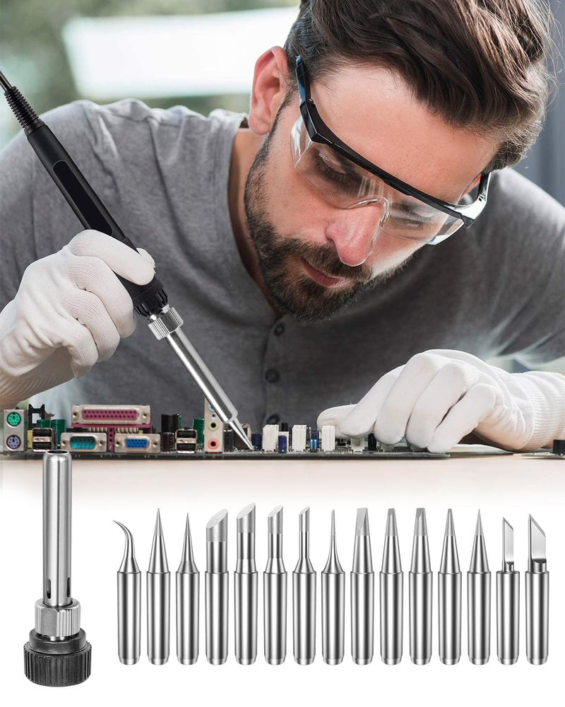 HOLMOL Pack of 15 Soldering Tips, 900 m, Copper Soldering Iron Tips with Welding Sleeve, Soldering Tips Set 900M-T, Soldering Tips with Welding Sleeve, Replacement Soldering Tips for Soldering